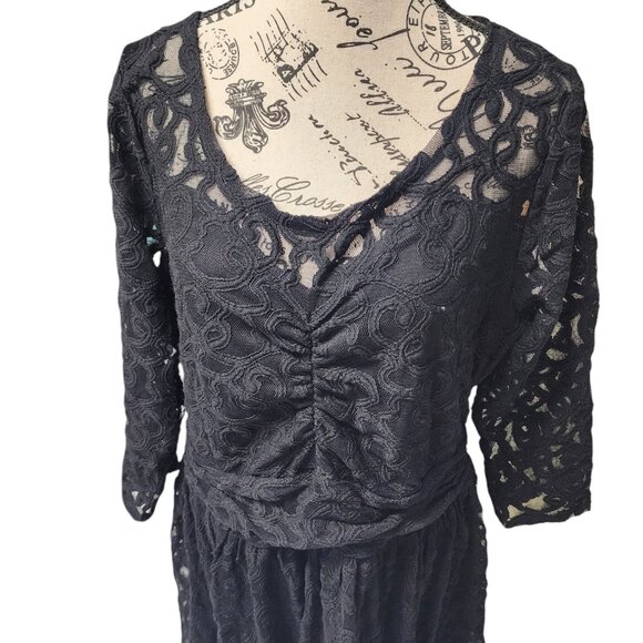 Lane Bryant Black Lace Midi Dress Size 18 | 3/4 Sleeves Party Cocktail Dress - Picture 8 of 12